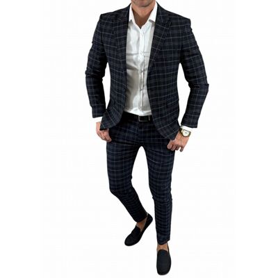 Inny producent Garnitur męski dwuczęściowy komplet granatowy w drobną kratkę DJG11 58 Inny producent Garnitur męski dwuczęściowy komplet granatowy w drobną kratkę DJG11 58