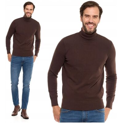 Golf Męski Sweter Pod Szyję Klasyczny Brązowy Bawełniany Elegancki MORAJ M Golf Męski Sweter Pod Szyję Klasyczny Brązowy Bawełniany Elegancki MORAJ M