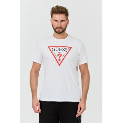 Guess Biały męski t-shirt bawełniany z dużym logo Clsc Tri Logo XXL Guess Biały męski t-shirt bawełniany z dużym logo Clsc Tri Logo XXL