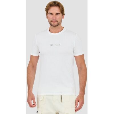 Guess Biały męski t-shirt bawełniany z haftowanym logo XXL Guess Biały męski t-shirt bawełniany z haftowanym logo XXL