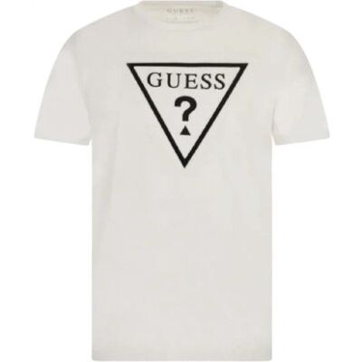 Guess Biały T-Shirt Bawełniany z Czarnym Logo Okrągły Dekolt M Gna Guess Biały T-Shirt Bawełniany z Czarnym Logo Okrągły Dekolt M Gna