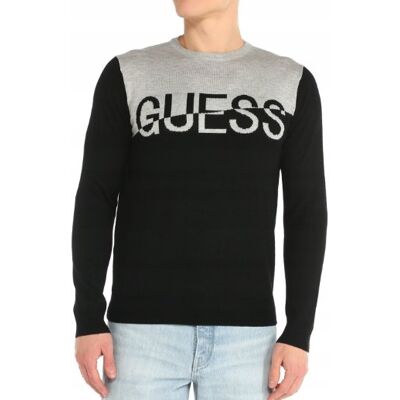 Guess Czarny Sweter Męski z Okrągłym Dekoltem z Jedwabiem i Wełną M Gma Guess Czarny Sweter Męski z Okrągłym Dekoltem z Jedwabiem i Wełną M Gma
