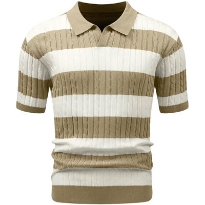 Inny producent HYPESTFIT Męska Koszulka Polo z Krótkim Rękawem w Paski Elegancka Beżowa S Inny producent HYPESTFIT Męska Koszulka Polo z Krótkim Rękawem w Paski Elegancka Beżowa S