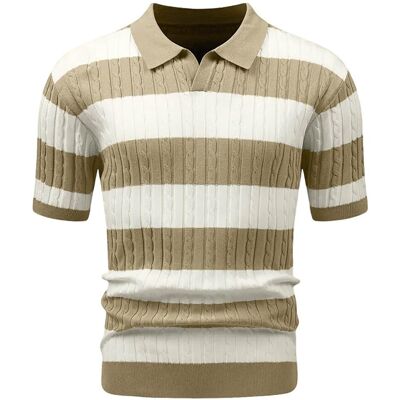 Inny producent HYPESTFIT Męska Koszulka Polo z Krótkim Rękawem w Paski Elegancka Beżowa XL Inny producent HYPESTFIT Męska Koszulka Polo z Krótkim Rękawem w Paski Elegancka Beżowa XL
