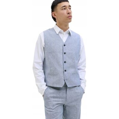 Inny producent JACK&JONES; ELEGANCKA KAMIZELKA Z LNU I BAWEŁNY NIEBIESKA MELANŻ 48 J9A Inny producent JACK&JONES; ELEGANCKA KAMIZELKA Z LNU I BAWEŁNY NIEBIESKA MELANŻ 48 J9A