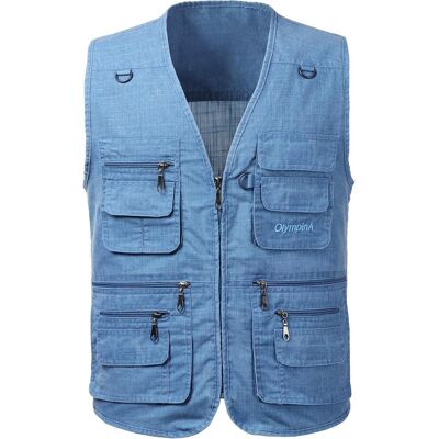 Inny producent Kamizelka Męska Jeansowa Bezrękawnik Dużo Kieszeni Bawełna Niebieska 5XL Inny producent Kamizelka Męska Jeansowa Bezrękawnik Dużo Kieszeni Bawełna Niebieska 5XL