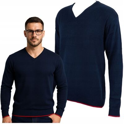 Modus Klasyczny Sweter Męski Granatowy w Serek Vneck Bawełna Akryl Czerwony 4XL Modus Klasyczny Sweter Męski Granatowy w Serek Vneck Bawełna Akryl Czerwony 4XL