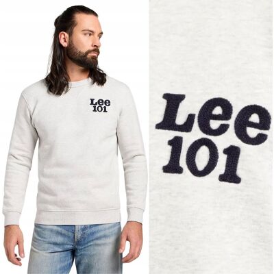 Lee 101 PREMIUM SWEATSHIRT Sharp Grey Mele szara bawełniana bluza z logo L Lee 101 PREMIUM SWEATSHIRT Sharp Grey Mele szara bawełniana bluza z logo L