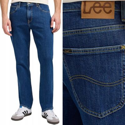 Lee BROOKLYN STRAIGHT Mid Stonewash proste ciemne spodnie jeansowe W36 L30 Lee BROOKLYN STRAIGHT Mid Stonewash proste ciemne spodnie jeansowe W36 L30