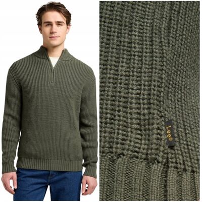 Lee CLEAN HALF ZIP KNIT Olive rozpinany męski sweter na stójce 50% wełny M Lee CLEAN HALF ZIP KNIT Olive rozpinany męski sweter na stójce 50% wełny M