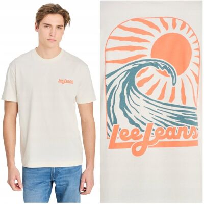 Lee GRAPHIC TEE Ecru luźna koszulka bawełniana męska z nadrukiem + logo M Lee GRAPHIC TEE Ecru luźna koszulka bawełniana męska z nadrukiem + logo M