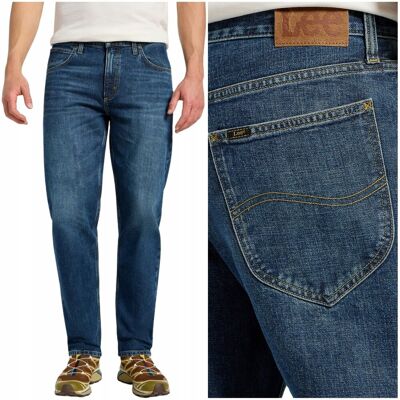 Lee OSCAR Eclipse Blue luźne zwężane spodnie jeansowe bez streczu W34 L32 Lee OSCAR Eclipse Blue luźne zwężane spodnie jeansowe bez streczu W34 L32