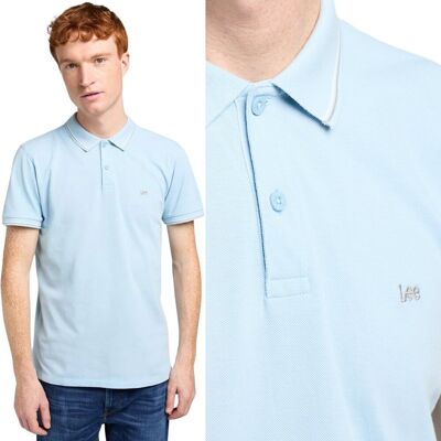 Lee PIQUE POLO Heather Blue BŁĘKITNA POLÓWKA LOGO BAWEŁNA REGULAR FIT M Lee PIQUE POLO Heather Blue BŁĘKITNA POLÓWKA LOGO BAWEŁNA REGULAR FIT M