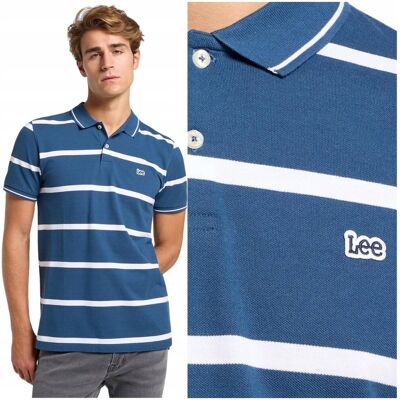 Lee PIQUE POLO Orion Stripe niebieska bawełniana polówka w paski z logo M Lee PIQUE POLO Orion Stripe niebieska bawełniana polówka w paski z logo M