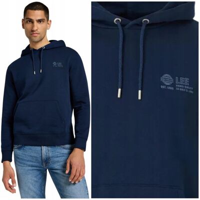 Lee PLAIN HOODIE Inky granatowa bawełniana bluza z kapturem kangurka XL Lee PLAIN HOODIE Inky granatowa bawełniana bluza z kapturem kangurka XL