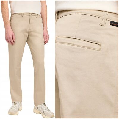 Lee REGULAR CHINO Stone bawełniane spodnie materiałowe chinosy W38 L32 Lee REGULAR CHINO Stone bawełniane spodnie materiałowe chinosy W38 L32