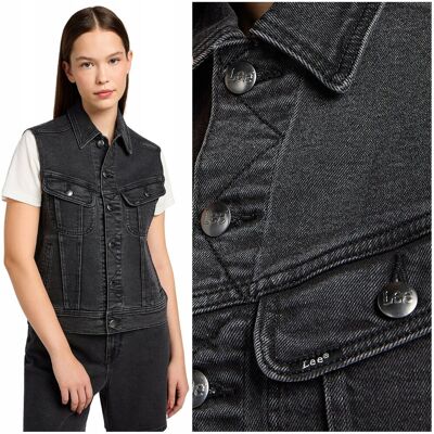 Lee SLEEVELESS VEST Edge Of Black czarna kamizelka jeansowa damska M Lee SLEEVELESS VEST Edge Of Black czarna kamizelka jeansowa damska M