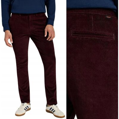 Lee SLIM CHINO Dark Red BORDOWE SZTRUKSOWE ZWĘŻANE CHINOSY W32 L32 Lee SLIM CHINO Dark Red BORDOWE SZTRUKSOWE ZWĘŻANE CHINOSY W32 L32
