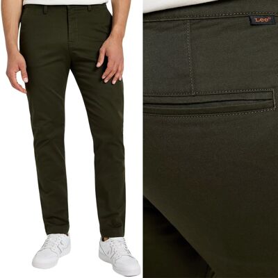 Lee SLIM CHINO Olive Night DOPASOWANE ZIELONE ZWĘŻANE CHINOSY W30 L32 Lee SLIM CHINO Olive Night DOPASOWANE ZIELONE ZWĘŻANE CHINOSY W30 L32