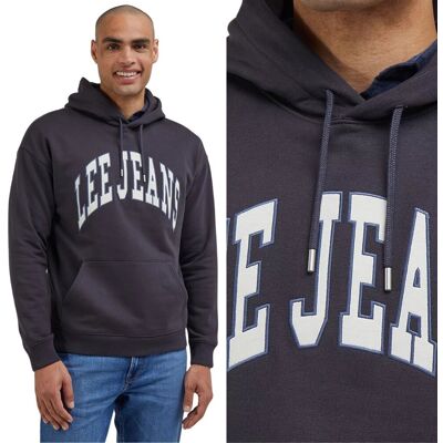 Lee Varsity Hoodie Luźna Czarna Bawełniana Bluza Z Kapturem Kangurka S Lee Varsity Hoodie Luźna Czarna Bawełniana Bluza Z Kapturem Kangurka S