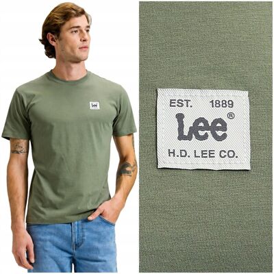 Lee Woven Label Tee Green zielona koszulka bawełniana męska małe logo M Lee Woven Label Tee Green zielona koszulka bawełniana męska małe logo M