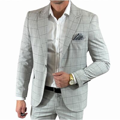 Inny producent Marynarka jednorzędowa taliowana szara w kratę DJM02 54 Inny producent Marynarka jednorzędowa taliowana szara w kratę DJM02 54