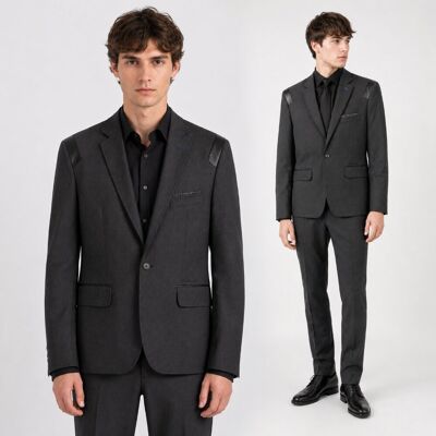 Inny producent Marynarka Męska Elegancka Wizytowa Slim Fit Casual Grafitowa M Inny producent Marynarka Męska Elegancka Wizytowa Slim Fit Casual Grafitowa M