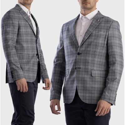 Inny producent Marynarka Męska Grafitowa Elegancka Klasyczna w Granatową Kratkę 3871 Szary 54 Inny producent Marynarka Męska Grafitowa Elegancka Klasyczna w Granatową Kratkę 3871 Szary 54