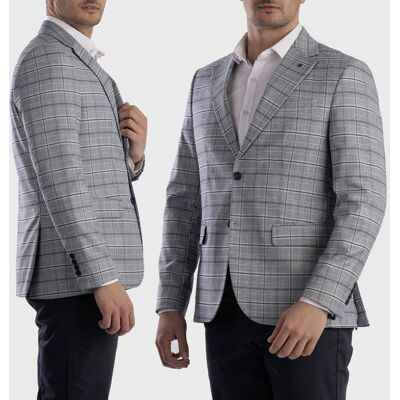 Inny producent Marynarka Męska Szara Elegancka Klasyczna w Granatową Kratkę 3871 Szary 48 Inny producent Marynarka Męska Szara Elegancka Klasyczna w Granatową Kratkę 3871 Szary 48