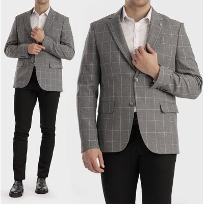 Inny producent Marynarka Męska Szara Elegancka Klasyczna w Kratkę 3985 Szary 48 Inny producent Marynarka Męska Szara Elegancka Klasyczna w Kratkę 3985 Szary 48