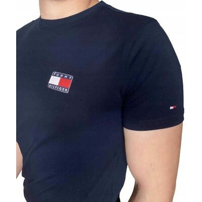 Męski T-shirt Bawełniany Granatowa Koszulka TOMMY HILFIGER z Logo SLIM r.XL Męski T-shirt Bawełniany Granatowa Koszulka TOMMY HILFIGER z Logo SLIM r.XL