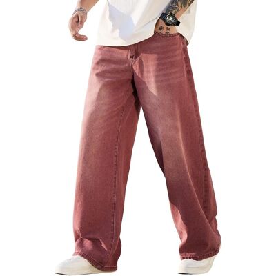 Inny producent Męskie Spodnie Jeansowe Baggy Szerokie Nogawki Luźny Krój Czerwone L Inny producent Męskie Spodnie Jeansowe Baggy Szerokie Nogawki Luźny Krój Czerwone L