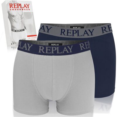Replay Bokserki Męskie Szary Granatowy N145 Bawełna Logo 2 Pak Rozmiar M Replay Bokserki Męskie Szary Granatowy N145 Bawełna Logo 2 Pak Rozmiar M