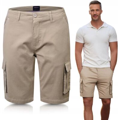 Spodenki SZORTY z Kieszeniami Cargo Męskie DOUBLE Beżowe XL Pako Jeans Spodenki SZORTY z Kieszeniami Cargo Męskie DOUBLE Beżowe XL Pako Jeans