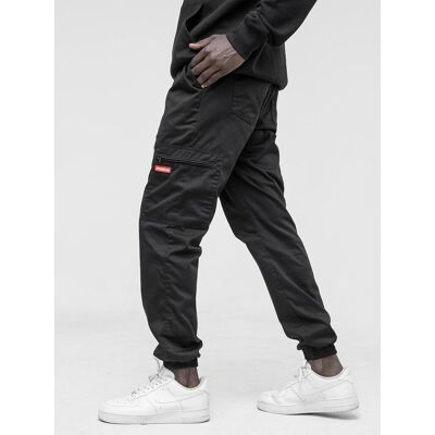 Spodnie Materiałowe Jogger Bojówki Męskie Czarne / Czerwone Jigga Wear Stripe Zip Cargo XXL Spodnie Materiałowe Jogger Bojówki Męskie Czarne / Czerwone Jigga Wear Stripe Zip Cargo XXL