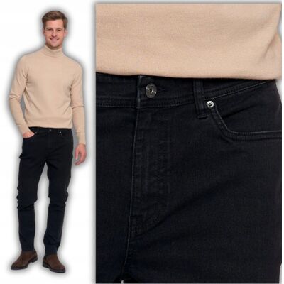 Spodnie Spodnie Męskie Jeansy Proste Nogawki Eleganckie Klasyczne Moraj 33 Black Spodnie Spodnie Męskie Jeansy Proste Nogawki Eleganckie Klasyczne Moraj 33 Black