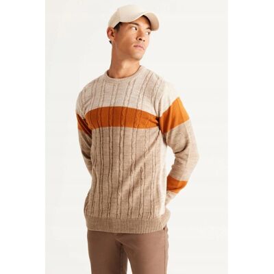 Inny producent SWETER MĘSKI BEŻOWY W PASKI Z WARKOCZOWYM SZEWEM L 5GA* Inny producent SWETER MĘSKI BEŻOWY W PASKI Z WARKOCZOWYM SZEWEM L 5GA*