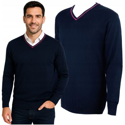 Modus Sweter Męski Granatowy Vneck Długi Rękaw Stylowy Różowy Bawełna Akryl 2XL Modus Sweter Męski Granatowy Vneck Długi Rękaw Stylowy Różowy Bawełna Akryl 2XL