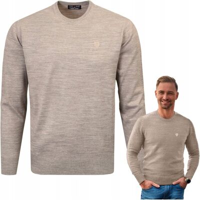 SWETER Męski Klasyczny BASIC Gładki BEŻOWY melanż XXL Pako Jeans SWETER Męski Klasyczny BASIC Gładki BEŻOWY melanż XXL Pako Jeans