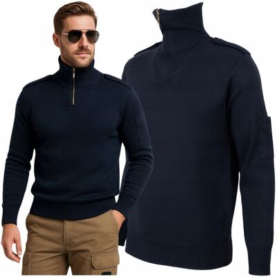 Modus Sweter Męski NAVIGATOR Granatowy z Zamkiem i Pagonami Styl Lotniczy 3XL Modus Sweter Męski NAVIGATOR Granatowy z Zamkiem i Pagonami Styl Lotniczy 3XL