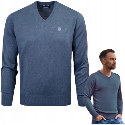SWETER Męski w Serek Elegancki Gładki NIEBIESKI melanż XXL Pako Jeans SWETER Męski w Serek Elegancki Gładki NIEBIESKI melanż XXL Pako Jeans