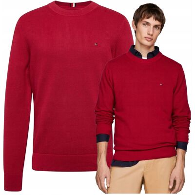 Tommy Hilfiger Czerwony Sweter Męski Premium Elegancki Bawełna Ładny r.L Tommy Hilfiger Czerwony Sweter Męski Premium Elegancki Bawełna Ładny r.L