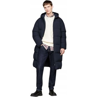 Tommy Hilfiger Granatowa Pikowana Kurtka z Kapturem do Kolan XL Jyb Tommy Hilfiger Granatowa Pikowana Kurtka z Kapturem do Kolan XL Jyb