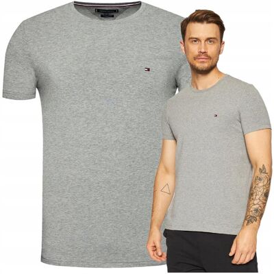 Tommy Hilfiger Koszulka Męska Szary T-shirt Sportowy Bawełniany Basic r.L Tommy Hilfiger Koszulka Męska Szary T-shirt Sportowy Bawełniany Basic r.L