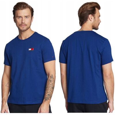 Tommy Hilfiger Męski T-shirt Bawełniany Niebieska Koszulka Sportowa r.L Tommy Hilfiger Męski T-shirt Bawełniany Niebieska Koszulka Sportowa r.L