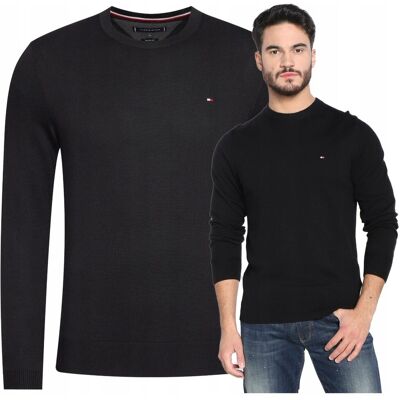 Tommy Hilfiger Sweter Męski Czarny Bawełna Okrągły Dekolt C Cienki r. S Tommy Hilfiger Sweter Męski Czarny Bawełna Okrągły Dekolt C Cienki r. S