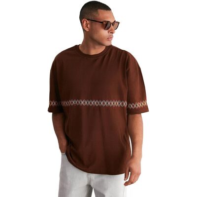 TRENDYOL MAN BRĄZOWY T-SHIRT MĘSKI AZTECKI WZÓR M 5DA TRENDYOL MAN BRĄZOWY T-SHIRT MĘSKI AZTECKI WZÓR M 5DA