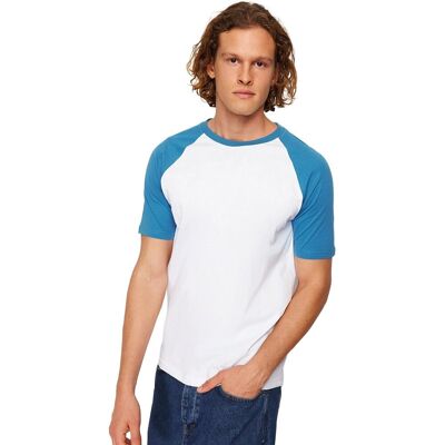 TRENDYOL MAN MĘSKI T-SHIRT Z OKRĄGŁYM DEKOLTEM BIAŁO NIEBIESKI L 5DA TRENDYOL MAN MĘSKI T-SHIRT Z OKRĄGŁYM DEKOLTEM BIAŁO NIEBIESKI L 5DA