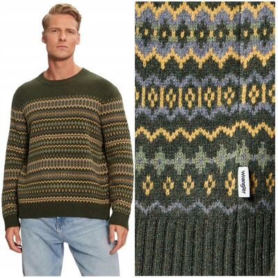 Wrangler FAIRISLE SWEATER Verdant Green wełniany ciepły męski sweter S Wrangler FAIRISLE SWEATER Verdant Green wełniany ciepły męski sweter S