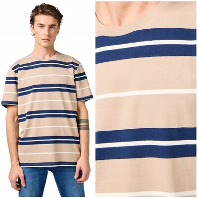 Wrangler STRIPE TEE Timberwolf beżowa bawełniana koszulka t-shirt w paski M Wrangler STRIPE TEE Timberwolf beżowa bawełniana koszulka t-shirt w paski M